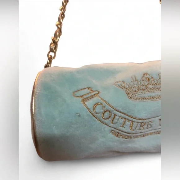 Vintage Couture Minicci Blue Velour Barrel Shoulder Bag Y2K - Picture 2 of 7